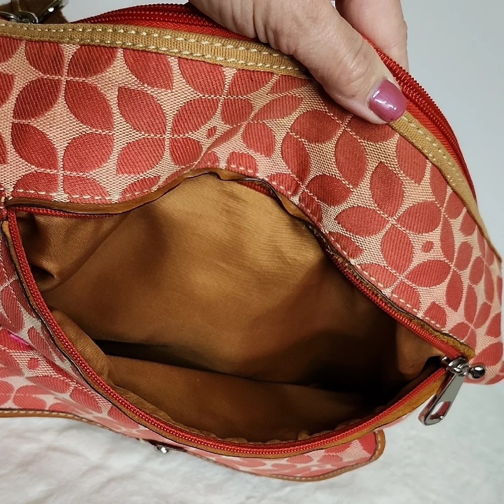 Fossil Orange Patterned Crossbody Bag with Tan Straps